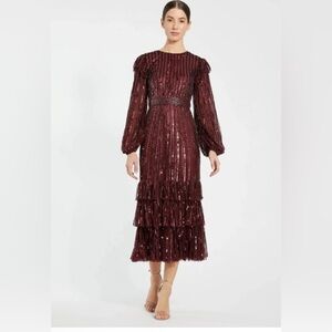 MAC DUGGAL
Red Long Sleeve Ruffle Detail Sequin Dress size 10 NWT
